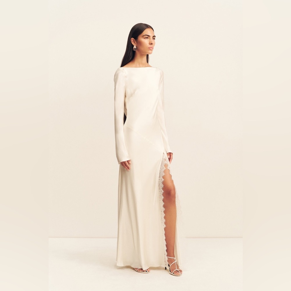 Shona Joy La Lune Cumulus Silk Backless Lace Split Maxi Dress in Ivory Size 6 - Picture 11 of 15